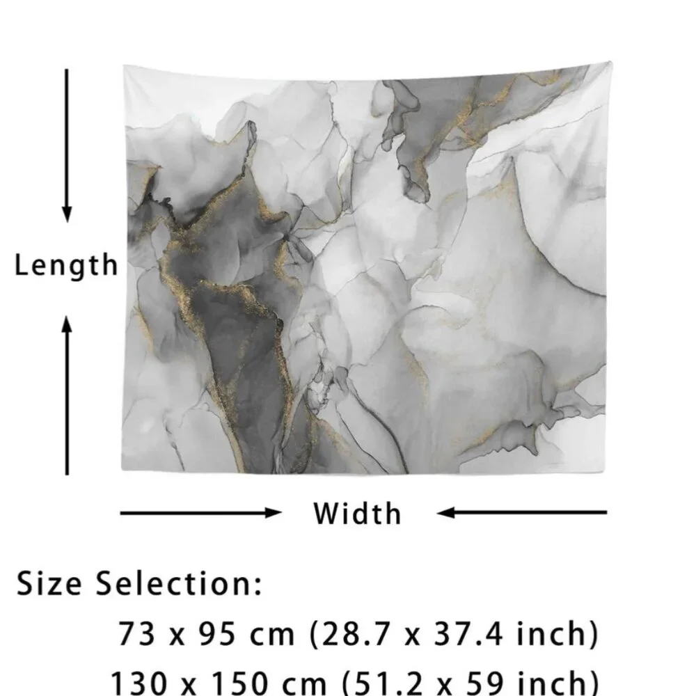 LARGE Marble Pattern Fabric Wall Hanging Tapestry Gray & Gold 70.8 X 90.5 inches